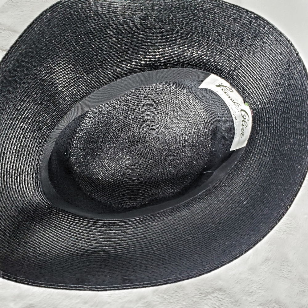 Frank Olive | Black Straw Bucket Hat / High Crown Size S - Picture 3 of 9